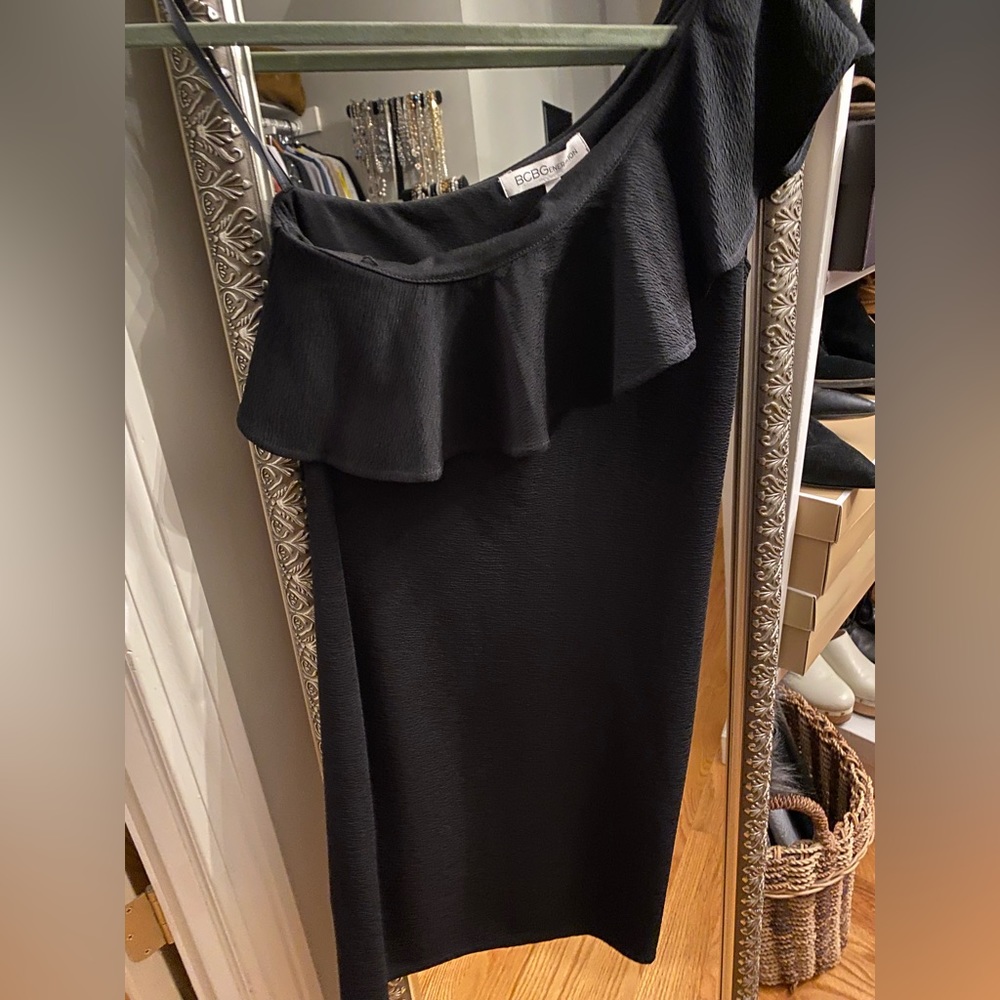 One shoulder cocktail dress.